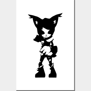 Martial cat minimal silhouette white Posters and Art